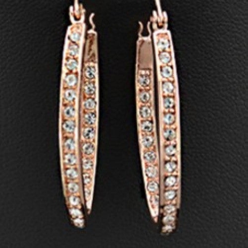 Oval Hoop Earrings For Women - UMODE 18K Rose Gold Plated Rhinestones Studded