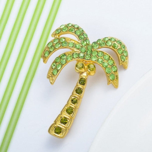 Crystal Green Coconut Tree Safety Pin Brooch