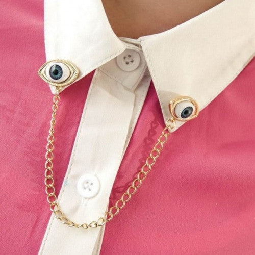 Vintage Metal Eyes Shape Collar Chain Pins  Brooch for Women