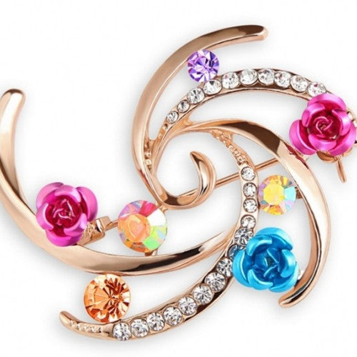 Women Brooches Gold Plated Shining Rhinestone